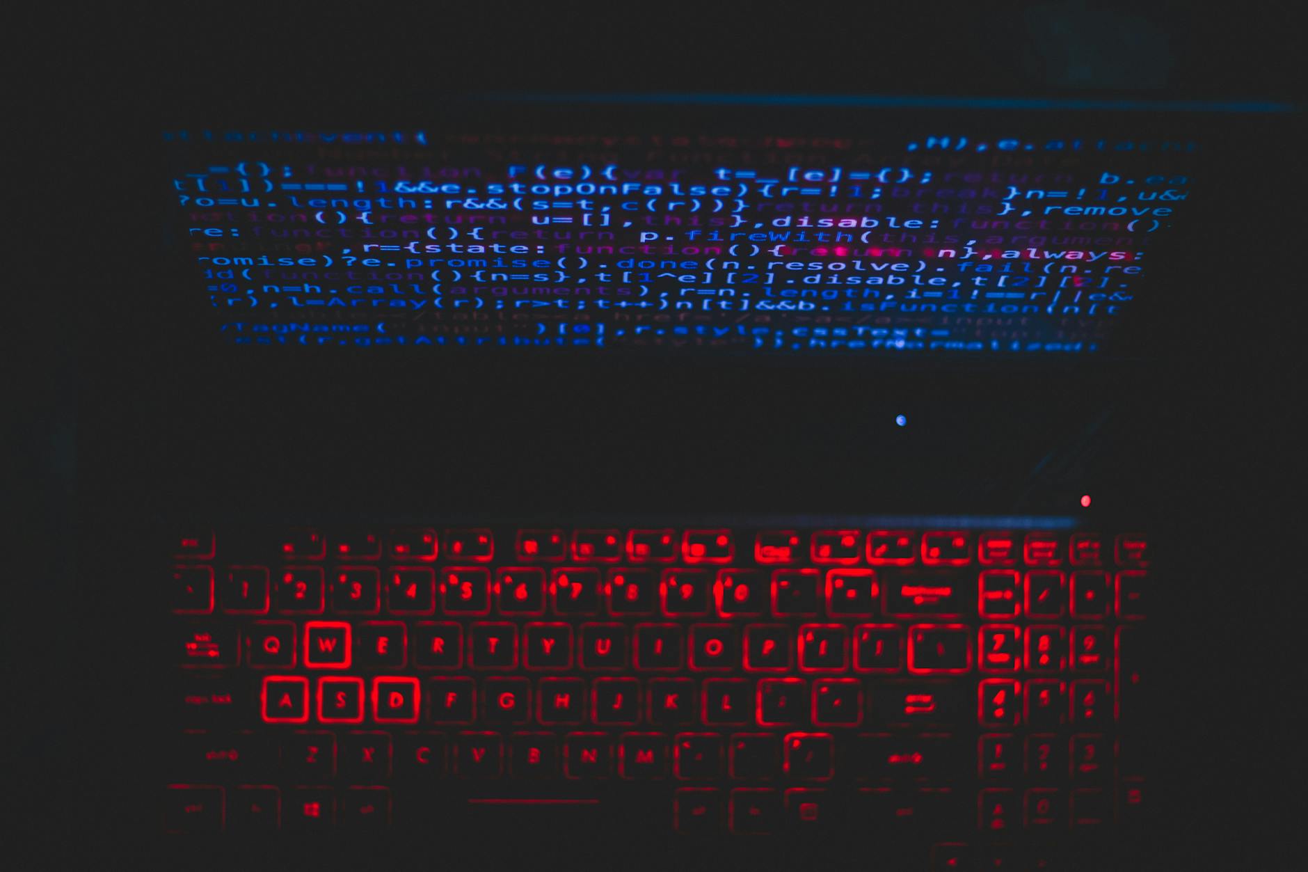 A glowing keyboard with AI text floating around it